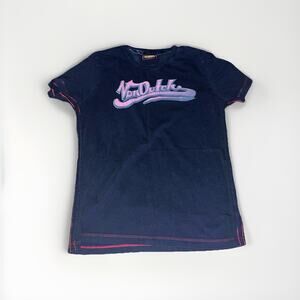 Vintage Y2K Von Dutch Angel Wings T-Shirt Black Pink Logo Womens S/M